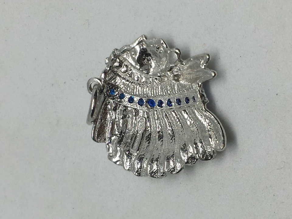 Ciondolo argento unisex TESTA DI INDIANO ZIRCONI ZAFFIRI BRUNITO - Immagine 3 di 3