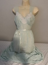 vtg Satin Green MintLong nightie gown dress NIGHTGOWN Lingerie 36"