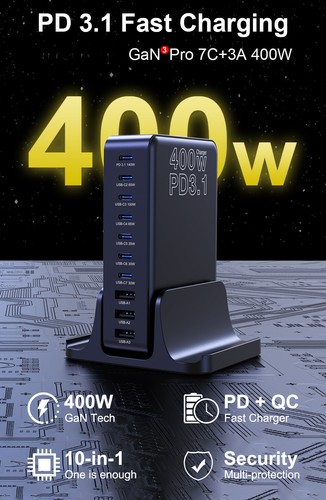 400W USB C Charger 10-Ports GaN Charging Station Fast Charger For MacBook Pro US - 第 1/28 張圖片