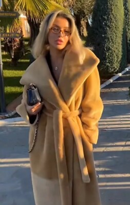 ZARA ZW COLLECTION BELTED FAUX FUR COAT BEIGE FW24/25 SIZES XS-L