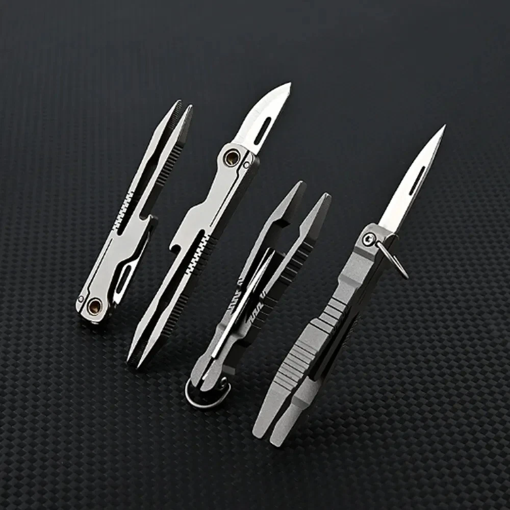 Multi-tool Folding Knife Tweezer Plier Hunting Survival Camp D2 Steel Keychain S