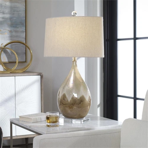 Uttermost Flavian Crystal and Glazed Ceramic Lamp in Beige/Ivory - Picture 3 of 5