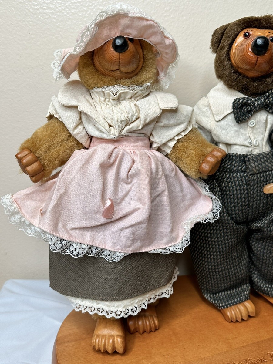 80's Robert Raikes /ロバートライクス 1500限定 美品 3 Robert Raikes Wood Face Bears Vintage Toys + Display Stand
