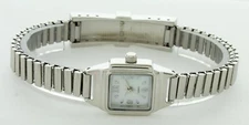 Ladies Adjustable Stretch Band Square Silver Tone Watch with black Bow