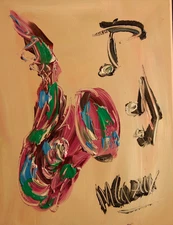 JAZZ SAX Modern Abstract   Original Oil Painting  IMPRESSIONIST CANADA  H9Y9T