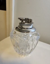 Crystal Cut Glass Gas Table Lighter Japan Silver Stainless Diamond Acorn Sparks!