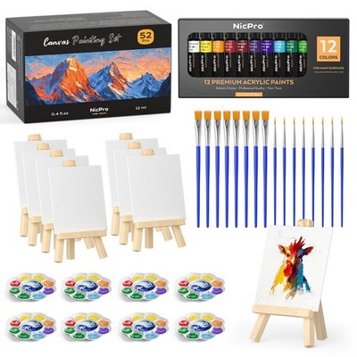 Nicpro 52-teiliges Mini Leinwand und Staffelei Set, kleines Gemälde 30,4 cm, hellbraun 