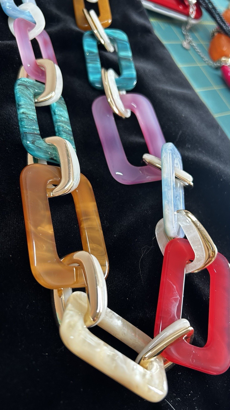 Multicolor Rectangular Link Statement Chain Neckl… - image 2