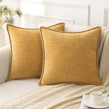 Pack of 2 Chenille Throw Pillow Covers 18x18 Inch 18" x 18" Pack of 2 Gold
