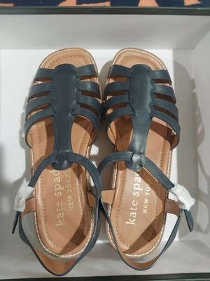Kate Spade Mabel Blue Leather Platform Wedge Sandals Size 10 New In Box