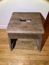 VINTAGE BELL SYSTEM Work STEP HAND SLOT Stool HEAVY Oak Telephone Lineman MCM