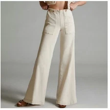 Pilcro Anthropologie The Kit High Rise Wide Leg Utility Trousers Cream Size 31