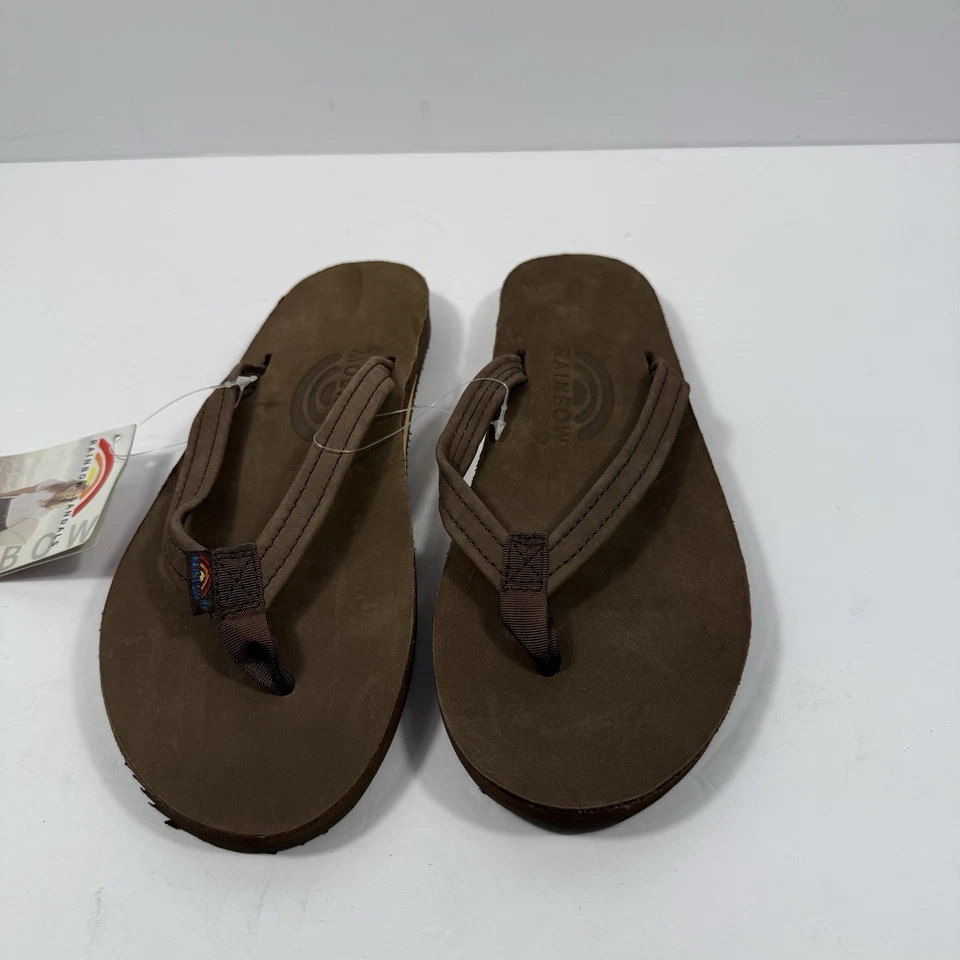 NEW Rainbow 301 Alts N Leather Brown Expresso Flip Flops Womens Small 6 - Image 2 of 4