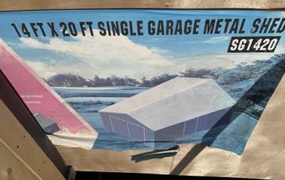 SG1420 Single Garage Metal Shed 14' by 20' In Light Ivory LOCAL PICK UP ONLY NEW