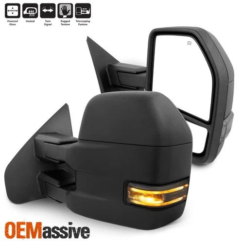 Pair Power+Heat+Turn+LED Turn Signal Black Texture Towing Mirror For 04-14 F150