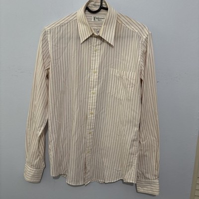 Vtg 90s Yves Saint Laurent Button Down Men s Shirt Pinstripe Collar Sz 15 34-35