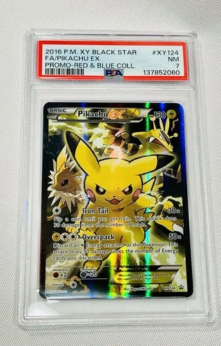 Pokemon Pikachu EX Red & Blue Coll. Black Star Full Art Promo XY124 PSA 7