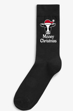 Personalised Cow Mooey Christmas black Socks Size 3-12 UK, 36-46EU