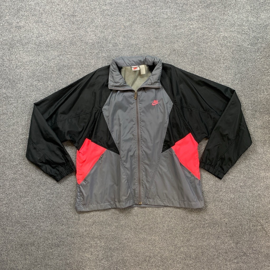 Vintage Nike Jacket Mens XL Black Hot Pink Colorblock Zip Up