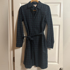 Brooks Brothers Red Fleece Blue Green Plaid Shirt Dress long sleeve Belted 6