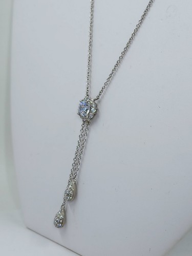 Cubic Zirconia Halo Dangle Sterling Silver Necklace - Picture 4 of 7