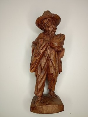 VTG Hand Carved Wood MAN Figurine Traveler Wooden Figure 8'' Folk Art