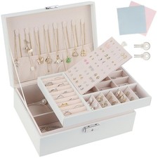 Jewellery Box 2 Layer PU Leather Jewellery Organiser with 2 Keys and Cleaning