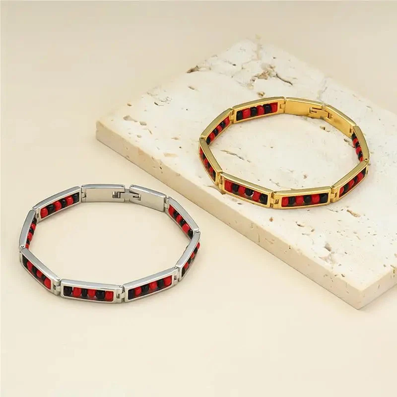 Stainless Steel Beaded Bracelet Women Colorful Adjustable Link Chain Jewelry - Image 3 of 4