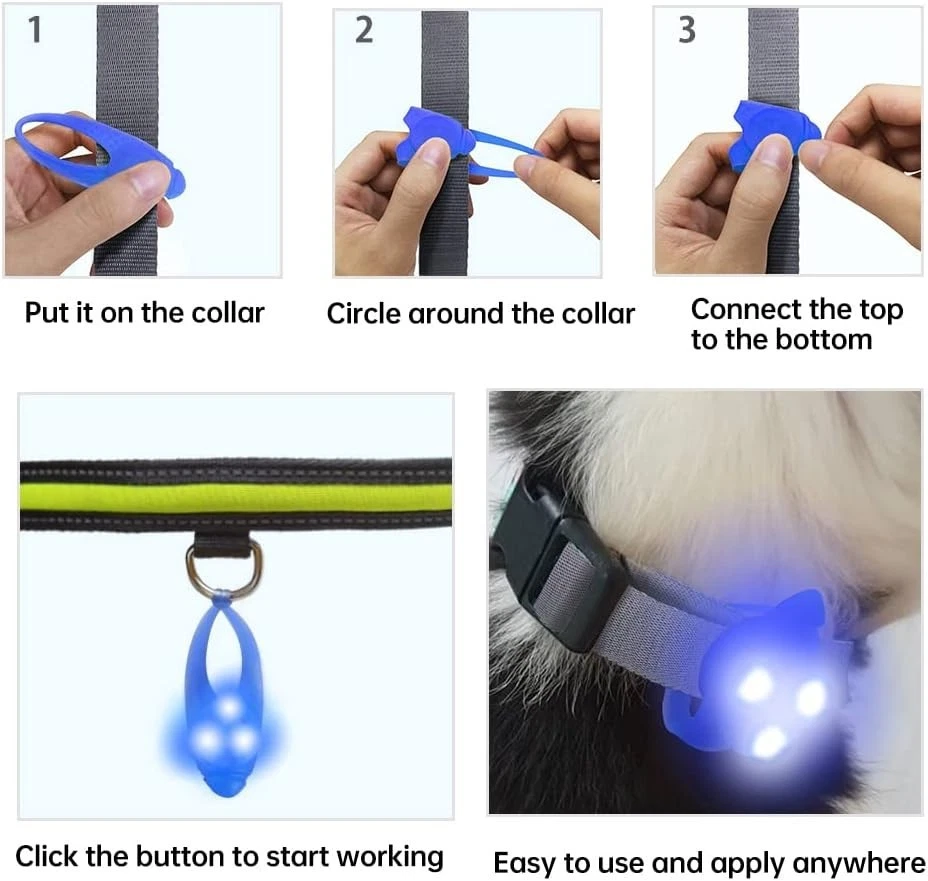 LED Dog Collar Light Clip On Pet Safety Light for Night Walking Blue - Image 3 of 4