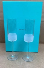 New Tiffany & Co. Diamond Point Champagne Flute Crystal Glass One W/ Box