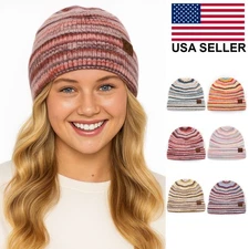 C.C Exclusive Women's Winter Wool Soft Stripe Multicolor Color Block Beanie