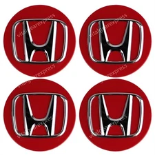 🔥Set of 4  Wheel Rim Center Caps Red/Chrome Logo 69MM/2.75 for Honda