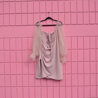 #76 3xl Shein Curve Pink Special Occasion Puff Sleeve Dress