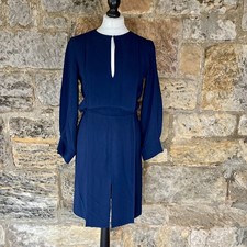 Stella McCartney Keyhole Dress 12 10 Pintuck Mini Split Long Sleeve Button Navy