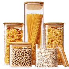 Square Glass Jars With Bamboo Lids muti Size Set Of 5 Glass Canisters With Air