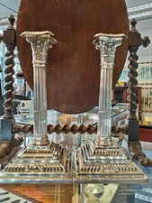 Antique Cast Silver Neoclassical Candlesticks  Sheffield 1901 James Dixon 