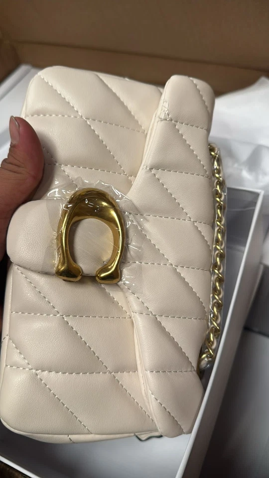 Bolso de Hombro Coach CP149 Tabby 20 PVC Cuero Correa de Cadena Acolchado Gris Blanco Foto 3 de 4