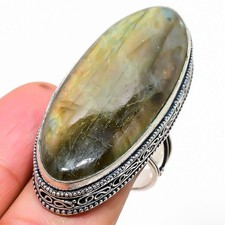 Natural Labradorite Gemstone 925 Sterling Silver Ring Size 9 r111