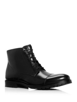 Designer Brand Mens Black Traction Sole Cap Toe Block Heel Leather Boots Shoes 8