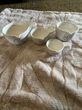 Rae Dunn, White,  4 Piece Measuring Cups, Ceramic. Stackable