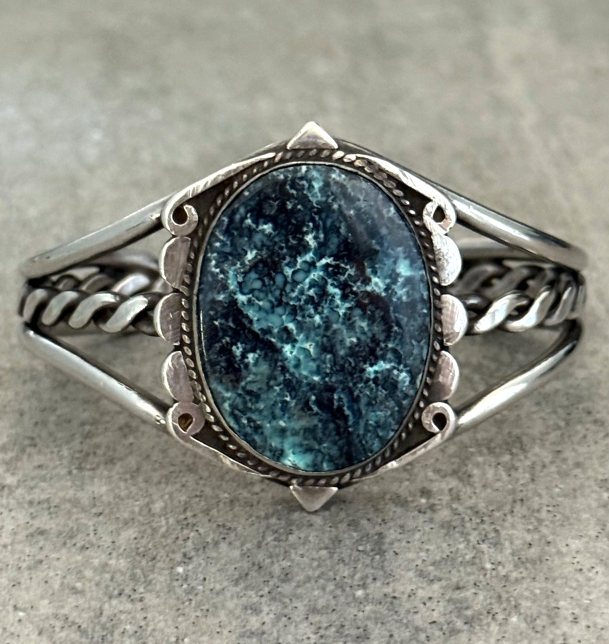 Vintage Navajo Turquoise Twisted Silver Rope Bracelet 6.5 Inches