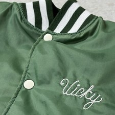 Vintage Holloway Bomber Jacket Size S Chain Stitch Faded Green Made In USA Woman