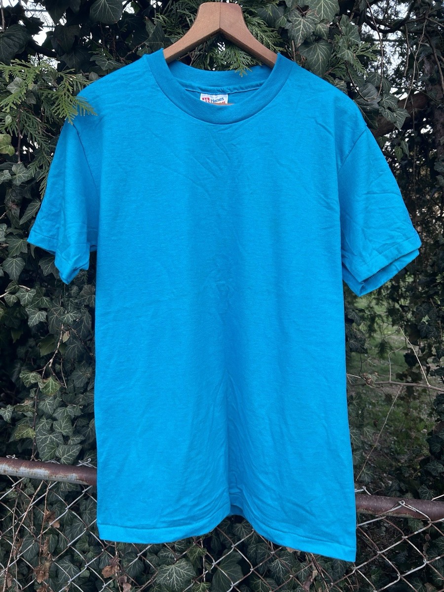 NOS! Vintage 90s HANES Heavyweight BLANK Blue Single Stitch 50/50
