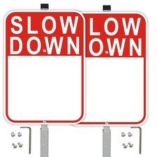 2 Pack Blank Slow Down Sign with 36" Metal Stakes 14"x10" Reflective Aluminum...
