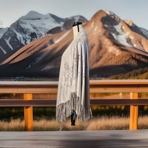 Insight Off White Boho Fringe Faux Suede Poncho Cape Size OS   BB4-A