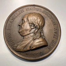 1785 Benjamin Franklin Natus Boston Medal Guivre High Grade