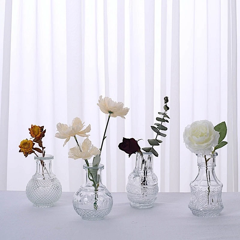 4 Clear Vintage Glass Flower VASES Decorative Table Centerpieces Party Events - Image 3 of 4