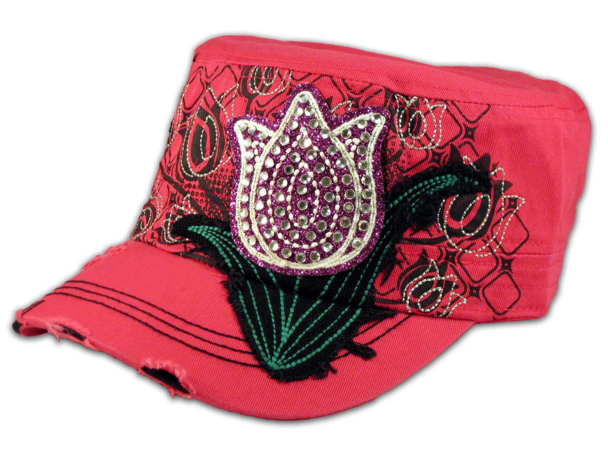 Leader Original Vtg Red Distressed Rose Rhinestone Cadet Military Hat Cap Y2K Mcbling Red Y2K Cadet Hat | Trashy Y2K Aesthetic | 2000s  main image 4