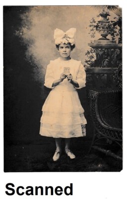 Real Photo Antique 1900s Vtg Picture Holy Communion Bride White Dress Hair Bow
