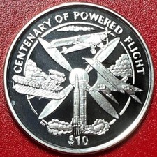 2003 BRITISH VIRGIN ISLANDS $10 PROOF .84 OZ SILVER SPACE ROCKET JET BI-PLANE